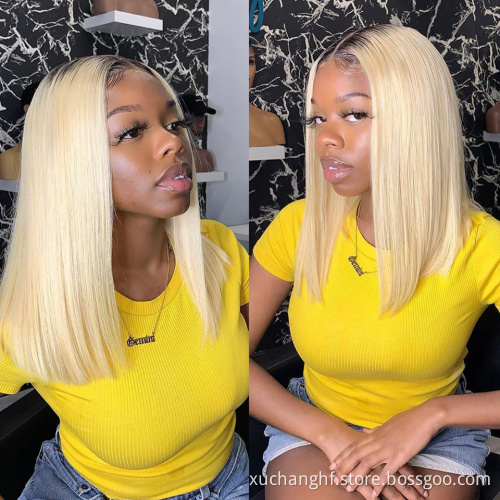 HD 613 Transparent Blonde Human Hair Full Lace Wig, Ombre Bob Half Lace Front Wig Human Hair, Blonde 613 Hd Lace Frontal Bob Wig